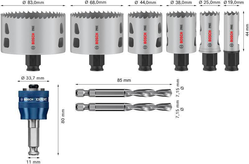 BOSCH Lochsägen-Set PRO Multi Material PC Plus 9-tlg. HSS mit 8% Kobalt, Schnitttiefe 44 mm