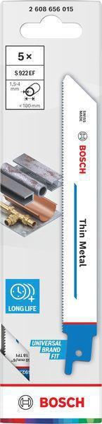 Bosch Säbelsägeblatt S 1122 EF, 225 mm, Bi-Metall, 5 Stück, für Metall und Rohre