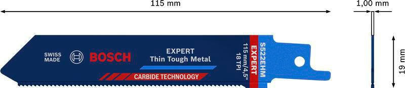 Bosch Expert Thin Tough Metal Säbelsägeblatt S522EHM 115 mm TPI 18 für Edelstahl