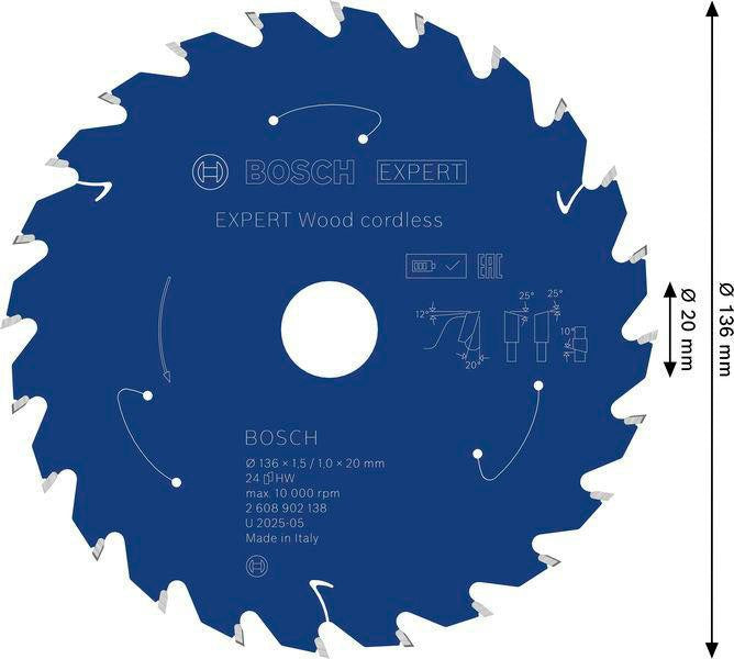 Bosch Kreissägeblatt Expert Wood AD 160 mm Z.24 WZ – Hartmetall-Sägeblatt für Akkusägen