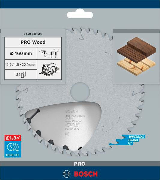 Bosch Kreissägeblatt PRO Wood AD 160 mm Z24 WZ für präzise Holzschnitte