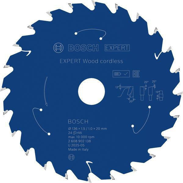 Bosch Kreissägeblatt Expert Wood AD 160 mm Z.24 WZ – Hartmetall-Sägeblatt für Akkusägen