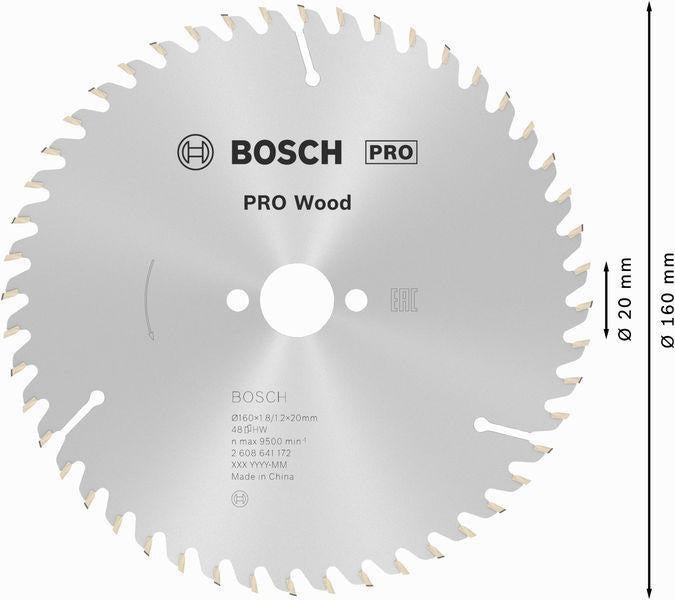 Bosch Kreissägeblatt PRO Wood AD 160 mm Z24 WZ für präzise Holzschnitte
