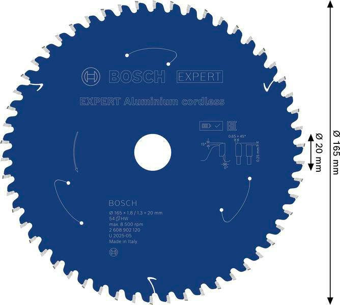 BOSCH Kreissägeblatt EXPERT Aluminum AD 165 mm Z.54 HLTCG – Extraschmale Schnittfuge