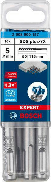 Bosch Expert SDS-7X Hammerbohrer 5 mm, 10 Stück, SDS-plus, Carbide Technology