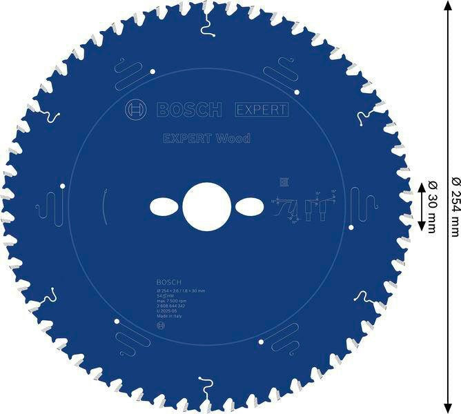 Bosch Kreissägeblatt Expert for Wood AD 254 mm Z54 WZ – für Tischkreissägen