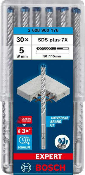 BOSCH Hammerbohrer Expert SDS-7X 5 mm SDS-plus 30 Stück für Stahlbeton