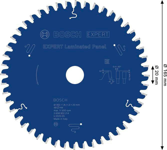 Bosch EXPERT Laminated Panel Kreissägeblatt 165 mm, 48 Zähne, HLTCG, für NE-Metalle, Kunststoffe und Holz
