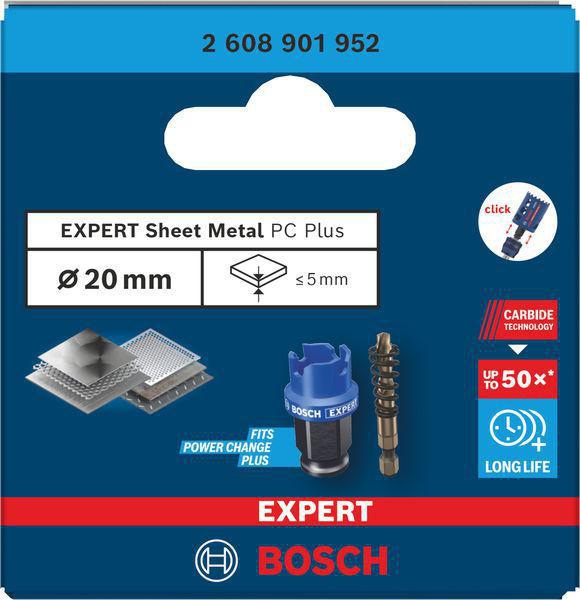 BOSCH Lochsäge EXPERT Sheet Metal D.20mm, Schnitt-T.5mm, Power Change Plus – für Edelstahl und härtesten Stahl