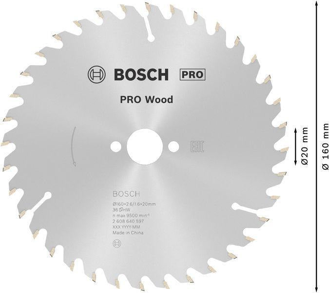 Bosch Kreissägeblatt PRO Wood AD 160 mm Z24 WZ für präzise Holzschnitte