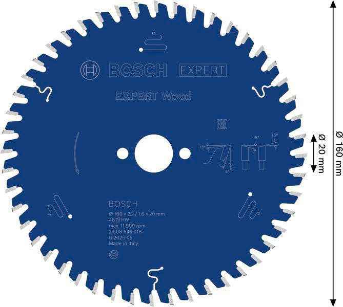 Bosch Kreissägeblatt Expert Wood AD 160 mm Z.24 WZ – Hartmetall-Sägeblatt für Akkusägen