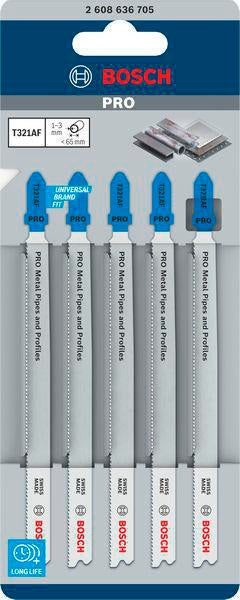 BOSCH Stichsägeblatt T 321 AF für schnelle Metallschnitte, 132 mm, BIM, 5 Stück pro Karte