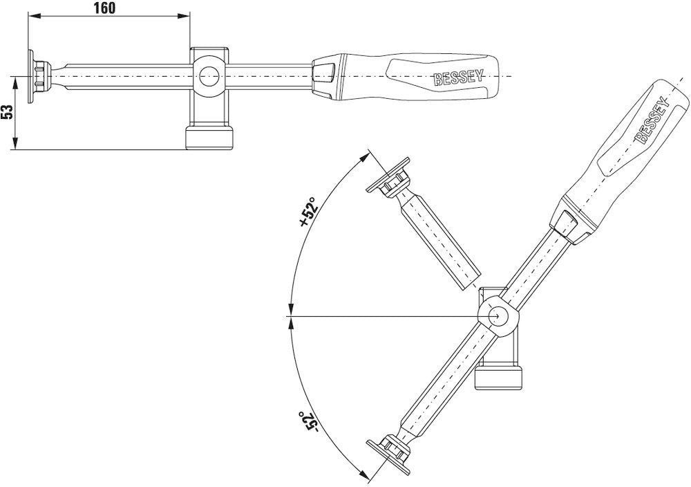 BESSEY Schwenkadapter TW28AV 160 mm für Bohrungs-Ø 28 mm – stufenlos schwenkbar