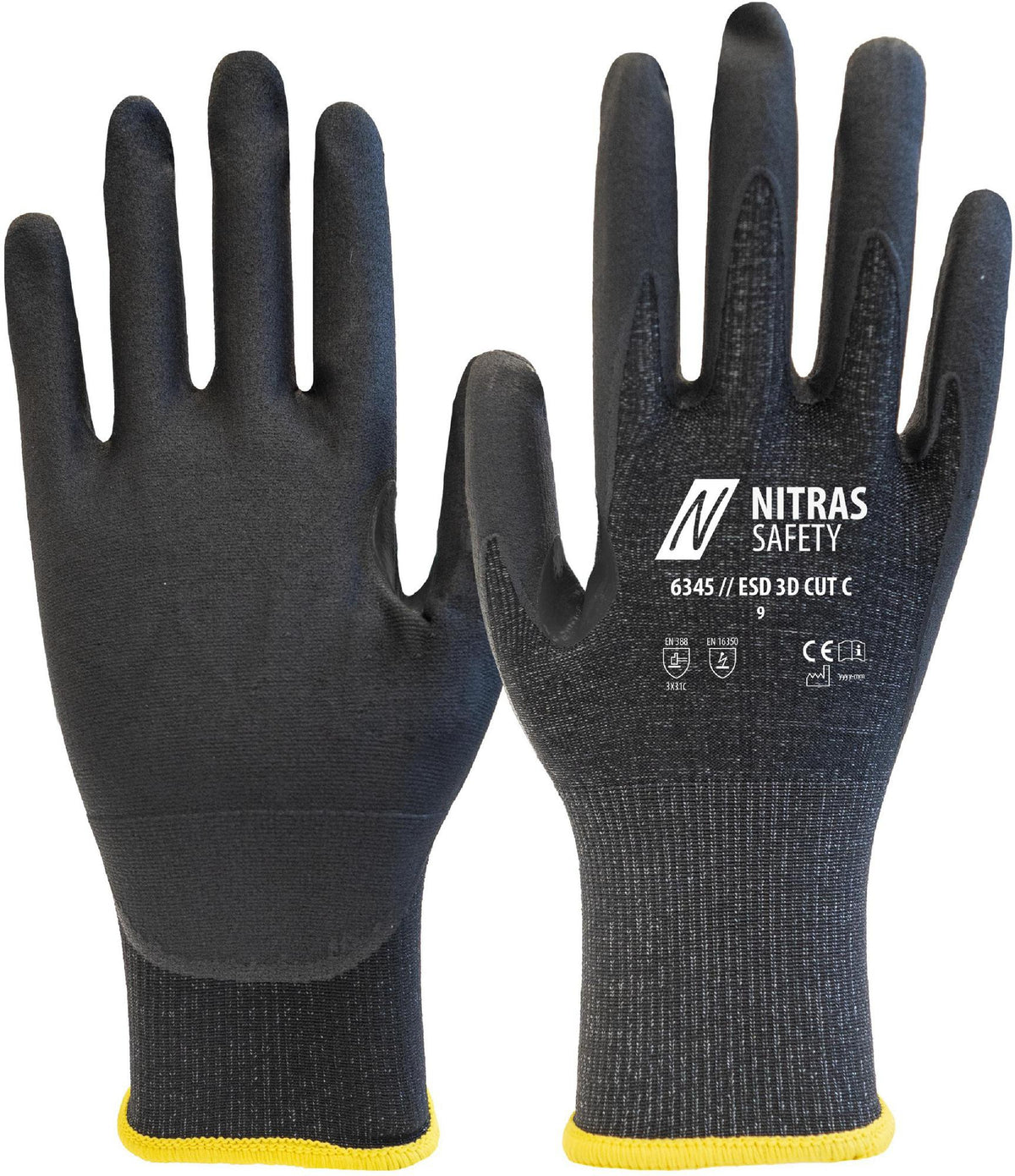 NITRAS SAFETY Schnittschutzhandschuhe ESD 3D CUT C Gr.10 anthrazit/schwarz EN 388 PSA II – 10 Paar