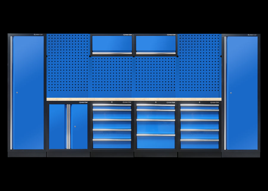 KING TONY Profi-Werkzeuge - Werkstatteinrichtung, Werkstatt Schrankwand, Werkbank voll - Farbe Schwarz-Blau 87D11AKB