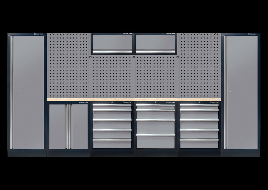 KING TONY Profi-Werkzeuge - Werkstatteinrichtung, Werkstatt Schrankwand, Werkbank voll - Farbe Schwarz-Grau 87D11AKG