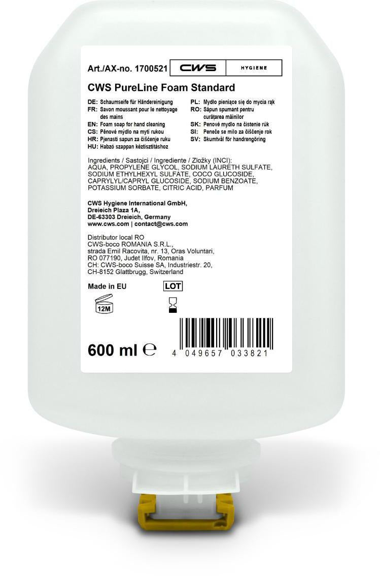 CWS PureLine Foam Neutral Seifenschaum 600 ml – 8 Flaschen à 2000 Portionen