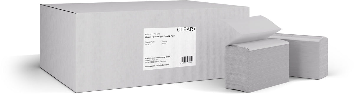 CWS Clear+ Faltpapier V-Falz 2-lagig, 4000 Blatt, weiß – Hygienepapier für Handtuchspender