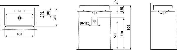 LAUFEN PRO S Waschtisch-Schale 550x380mm weiß mit 1 Hahnloch ohne Überlauf
