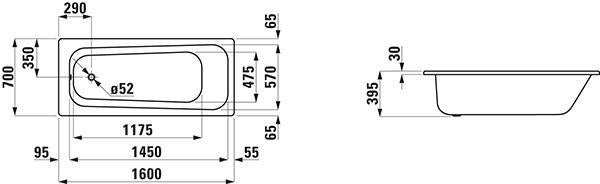 LAUFEN PRO Einbau-Badewanne 1600x700mm Stahl weiß inkl. Schallschutz