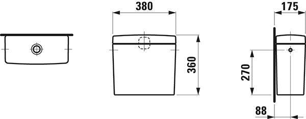 LAUFEN PRO Spülkasten 175x380x360 mm, seitlicher Wasseranschluss, weiß