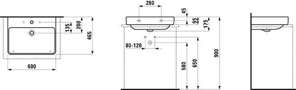 LAUFEN PRO S Aufsatzwaschtisch 550x465 mm, 1 Hahnloch, ohne Überlauf, weiß