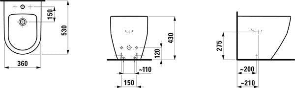 LAUFEN PRO Standbidet 530x360x430 mm, 1 Hahnloch, verdeckte Befestigung, weiß