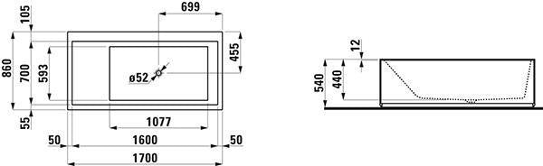 LAUFEN Badewanne KARTELL freistehend 1700x860mm mit LED-Beleuchtung in Weiß