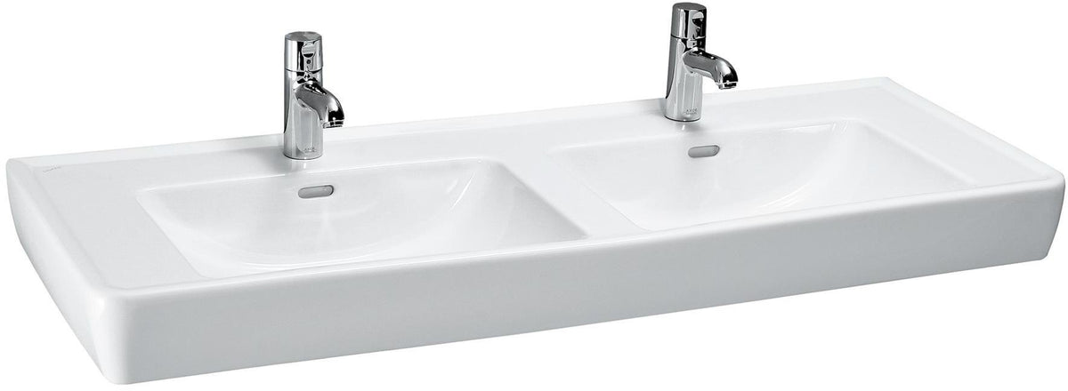 LAUFEN PRO A Doppelwaschtisch 1300 x 480 mm mit Überlauf – Weiß, 2 Hahnlöcher, Wandmontage