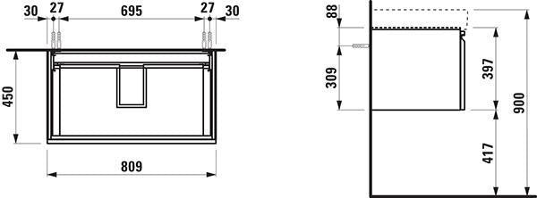 LAUFEN PRO S Waschtischunterbau 810x390x450 mm Wenge mit 1 Schublade und Griffmulde