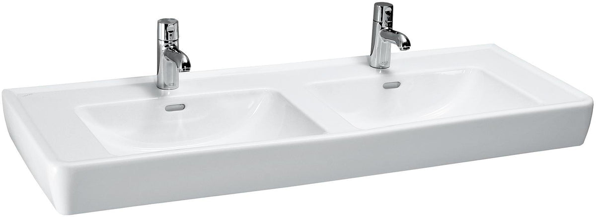 LAUFEN PRO A Doppelwaschtisch 1300 x 480 mm mit Überlauf – Weiß, 2 Hahnlöcher, Wandmontage