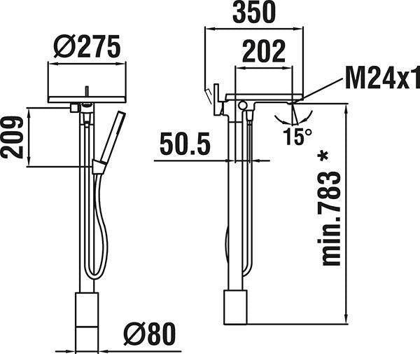 LAUFEN KARTELL Einhand-Standsäulen-Wannenmischer mit Deko-Disc transparent chrom