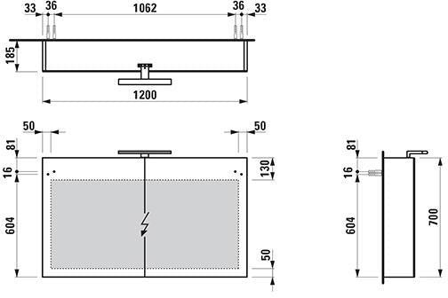LAUFEN Spiegelschrank FRAME 25 700x1200x185mm verkehrsgrau mit LED-Beleuchtung und Steckdose