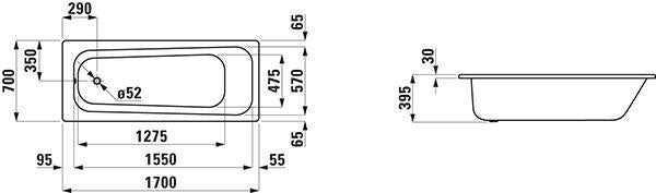LAUFEN PRO Einbau-Badewanne 1700 x 700 mm weiß Stahl mit Schallschutz