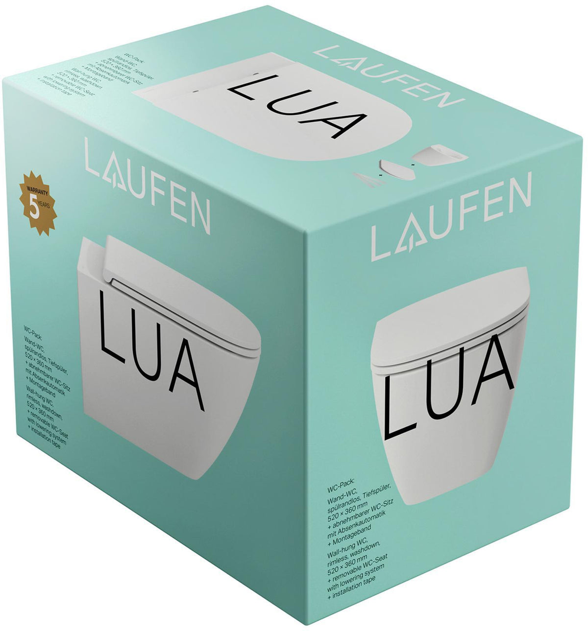 LAUFEN LUA Wand-Tiefspül-WC Set spülrandlos mit WC-Sitz, weiß – 12 Stück Pack