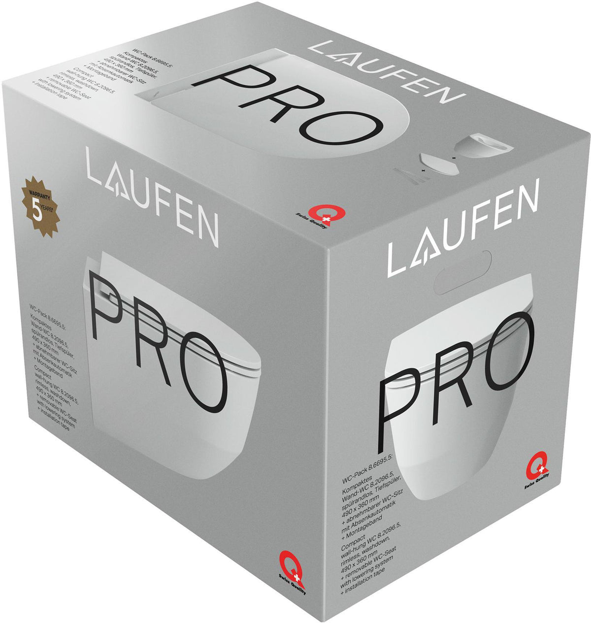 LAUFEN PRO KOMPAKT Wand-Tiefspül-WC Set spülrandlos, verdeckte Befestigung, inkl. WC-Sitz
