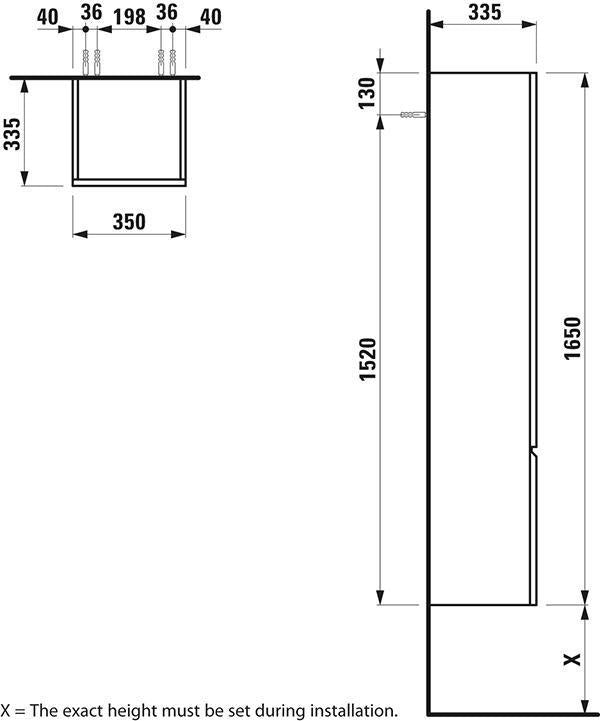 LAUFEN PRO Hochschrank 350x1650x335 mm, 1 Tür links, weiß matt – mit Dämpfung