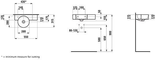 LAUFEN Handwaschbecken VAL 550x315 mm weiß – ohne Hahnloch, mit Überlauf, Ablage rechts
