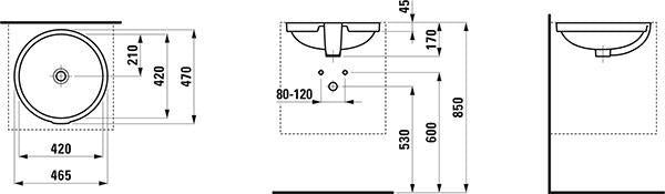 LAUFEN PRO C Einbauwaschtisch 465x470 mm Weiß Keramik Unterbaumontage