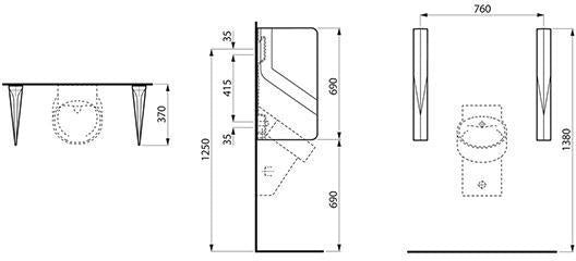 LAUFEN Urinal-Trennwand VAL keramisch weiß 370 x 85 x 690 mm