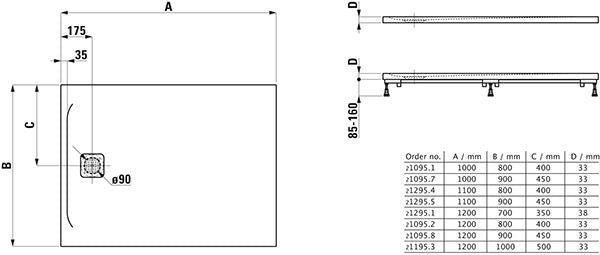 LAUFEN PRO Duschwannen-Set 900x900x30 mm weiß – Mineralguss mit Gelcoat, Ablauf seitlich
