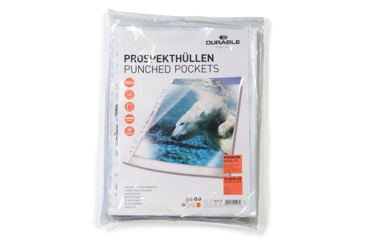 DURABLE Prospekthülle PREMIUM glasklar für Format A4, 235x15 mm, mit Lochrandverstärkung