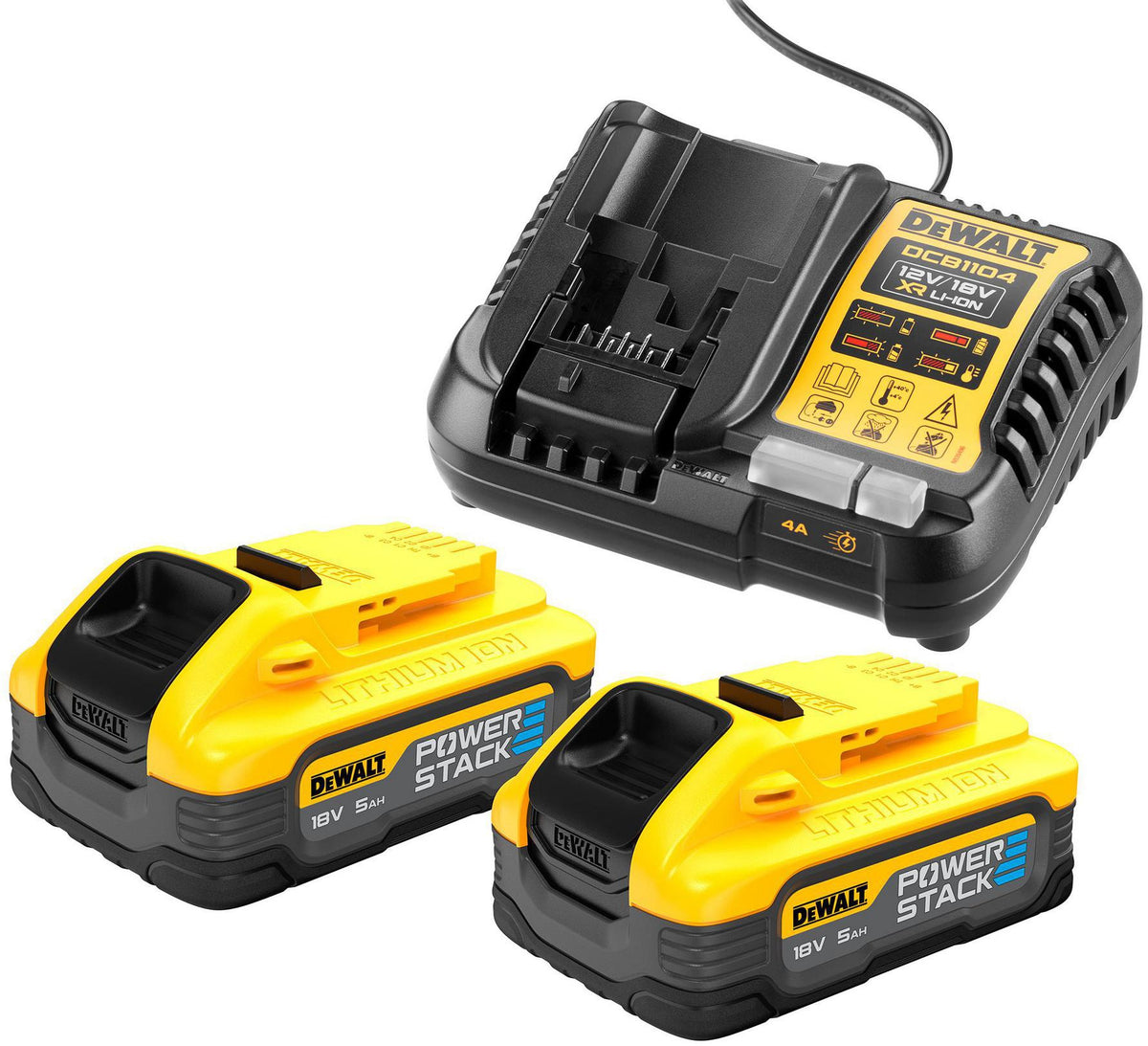 DEWALT Akku-Starter-Set DCB1104H2 18V 5Ah mit 2 POWERSTACK Akkus und Schnellladegerät