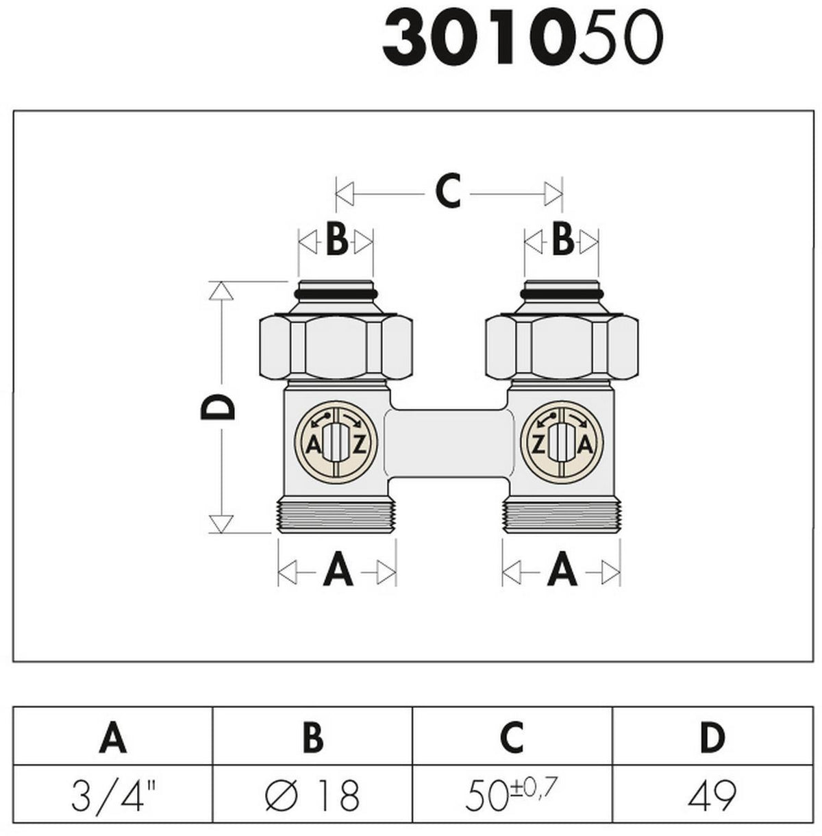 CALEFFI Zweirohr Hahnblock 301 Durchgang 3/4″ IG x 3/4″ AG – für Heizkörper