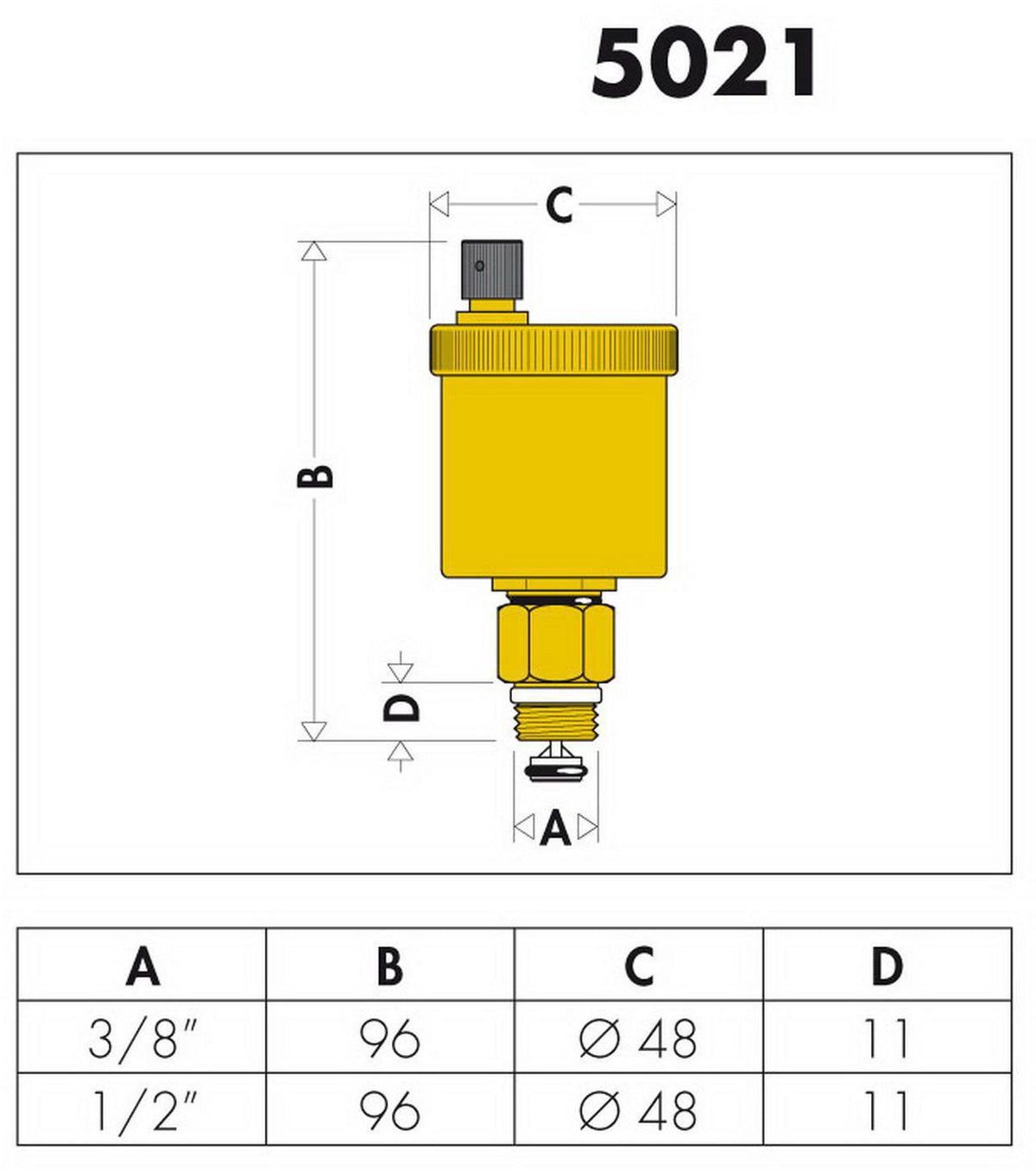 CALEFFI Automatischer Schnellentlüfter 1/2" AG mit Absperrventil Minical Serie 502
