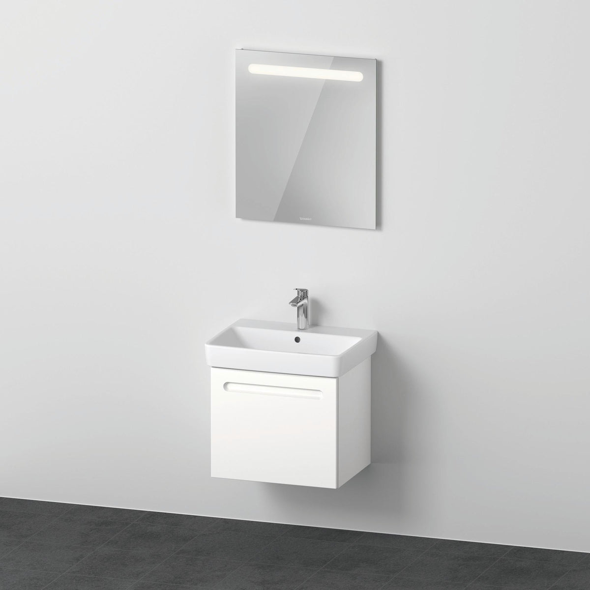 Duravit No.1 Möbel-Set 600x450mm Weiß Matt mit Waschtisch, Unterbau, Auszug und Spiegel