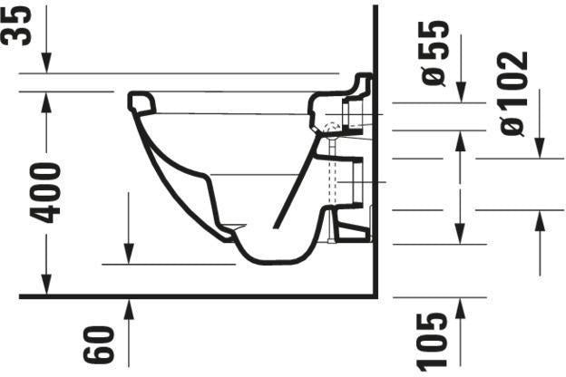 DURAVIT Wand-WC Starck 3 Compact, 485 mm Tiefspüler, Durafix, weiß