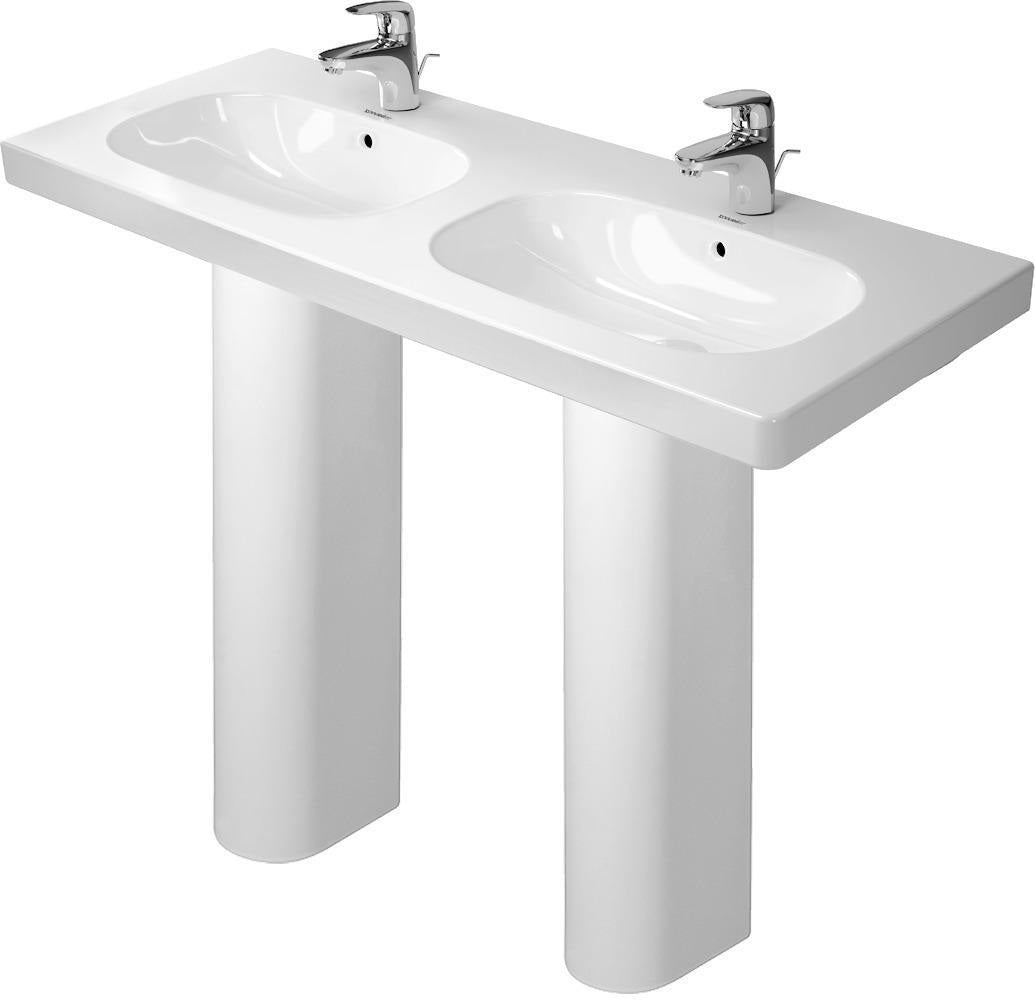 Duravit D-Code Doppelwaschtisch 1200 mm mit Überlauf, Hahnlochbank, 2 Becken, weiß