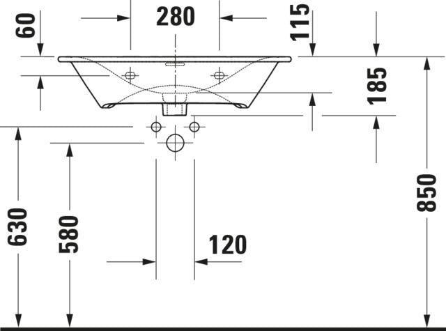 DURAVIT Viu Möbelwaschtisch 730 mm Weiß mit Überlauf und Hahnlochbank