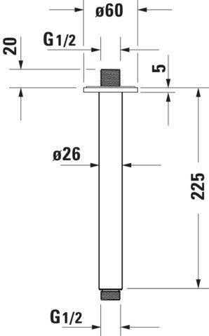 DURAVIT Brausearm Decke L325mm rund Schwarz Matt – Messing, 1/2 Zoll, mit Rosette